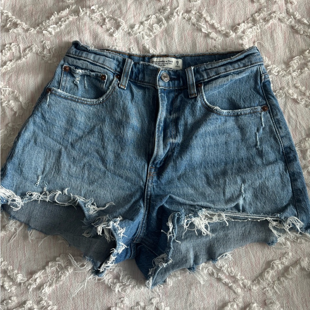 Abercrombie & Fitch Light Blue Frayed Jean Shorts